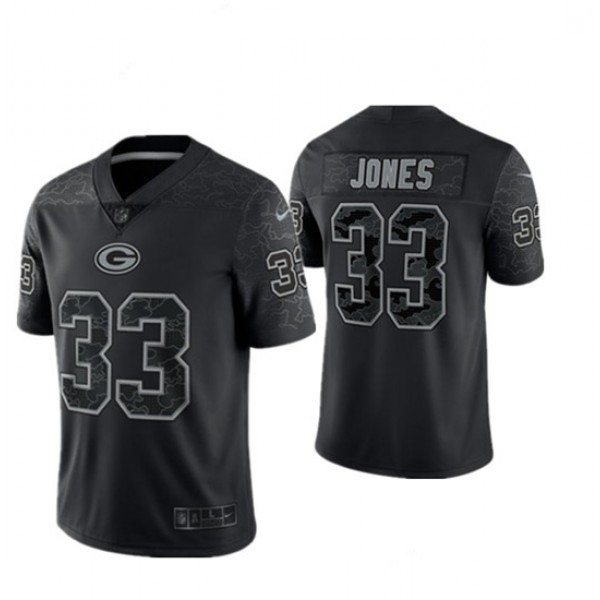 Green Bay Packers #33 Aaron Jones Black Reflective Limited Stitched Football Jersey