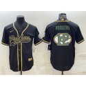 Green Bay Packers #12 Aaron Rodgers Black Team Big Logo With Patch Cool Base Stitched Baseball Jersey