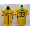 Green Bay Packers #33 Aaron Jones Gold With Patch Cool Base Stitched Baseball Jersey