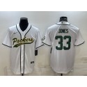 Green Bay Packers #33 Aaron Jones White With Patch Cool Base Stitched Baseball Jersey