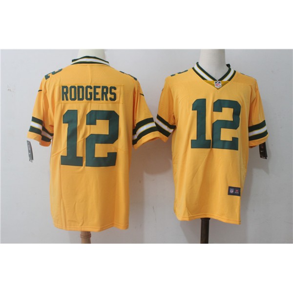 Green Bay Packers #12 Aaron Rodgers Yellow Stitched Limited Rush Nike Jersey
