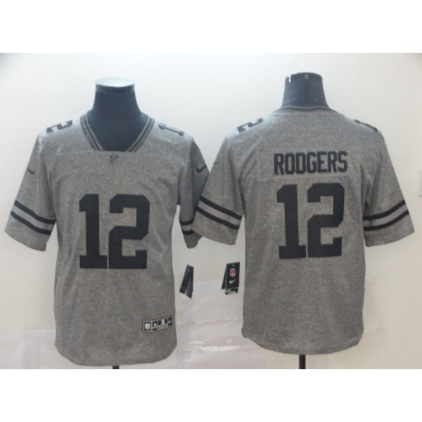 Green Bay Packers #12 Aaron Rodgers Grey Stitched Jersey