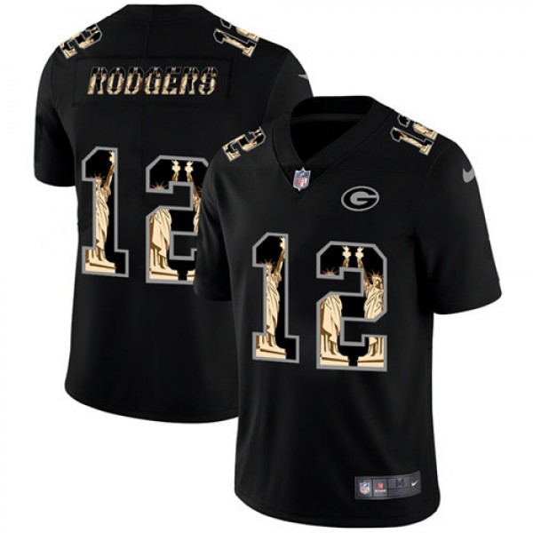 Green Bay Packers #12 Aaron Rodgers 2019 Black Statue Of Liberty Limited Stitched Jersey