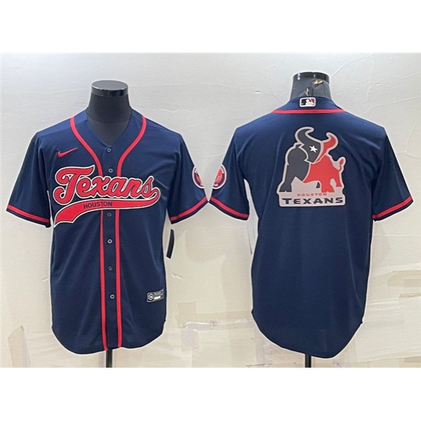 Houston Texans Navy Team Big Logo With Patch Cool Base Stitched Baseball Jersey
