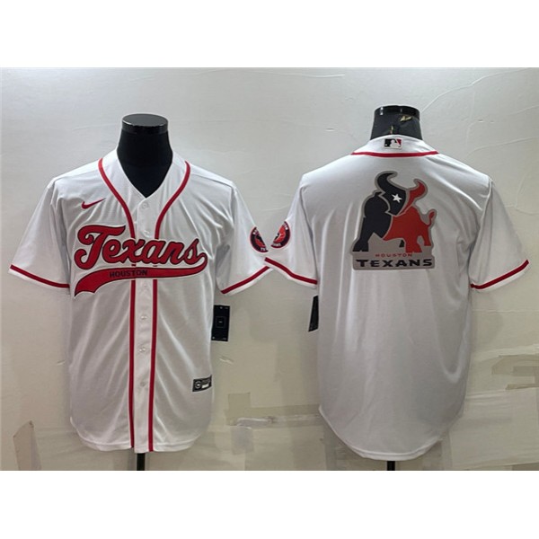 Houston Texans White Team Big Logo With Patch Cool Base Stitched Baseball Jersey