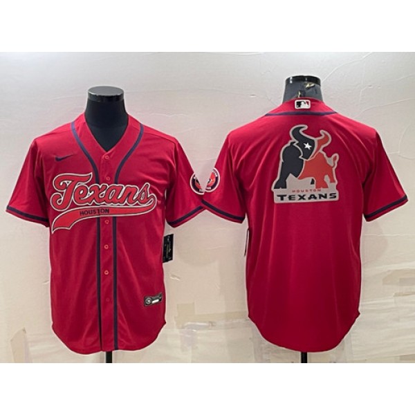 Houston Texans Red Team Big Logo With Patch Cool Base Stitched Baseball Jersey