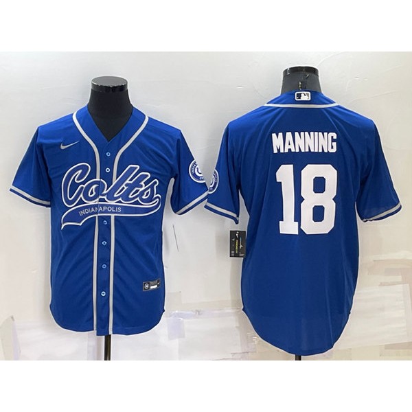 Indianapolis Colts #18 Peyton Manning Royal Cool Base Stitched Baseball Jersey