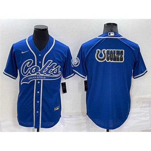 Indianapolis Colts Royal Team Big Logo With Patch Cool Base Stitched Baseball Jersey