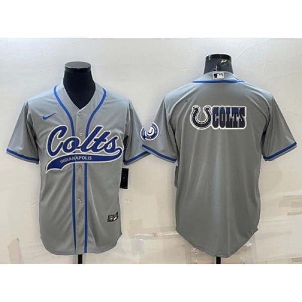 Indianapolis Colts Gray Team Big Logo With Patch Cool Base Stitched Baseball Jersey
