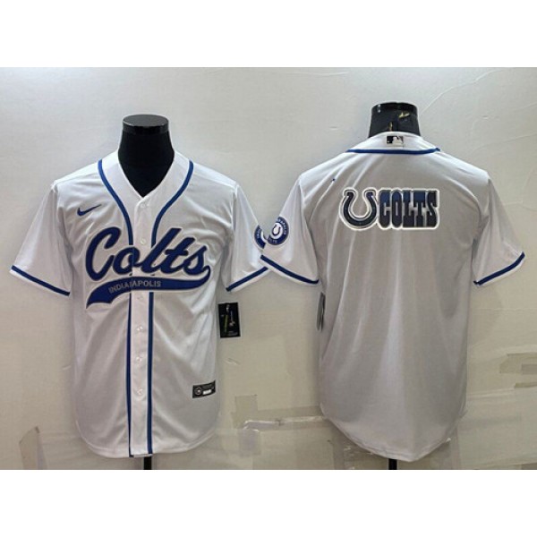 Indianapolis Colts White Team Big Logo With Patch Cool Base Stitched Baseball Jersey