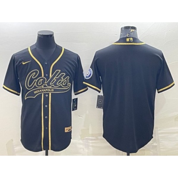 Indianapolis Colts Blank Black Gold With Patch Cool Base Stitched Baseball Jersey