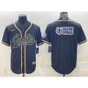 Indianapolis Colts Black Gold Team Big Logo With Patch Cool Base Stitched Baseball Jersey