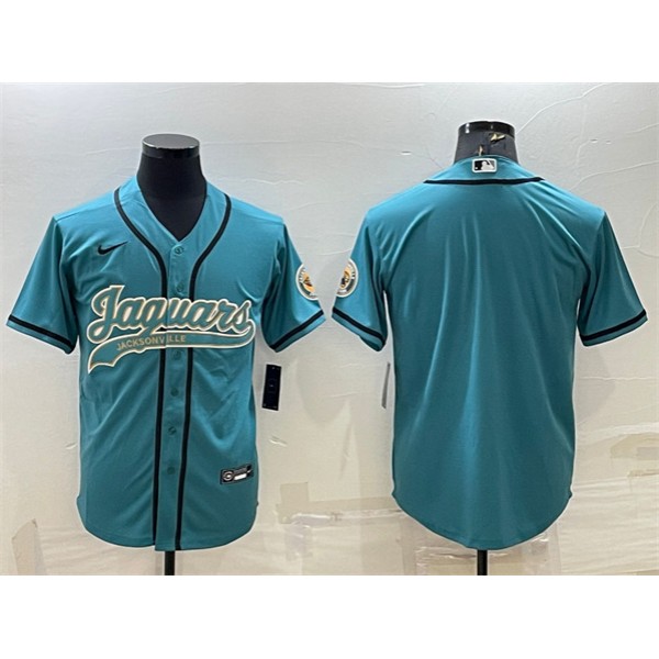 Jacksonville Jaguars Blank Teal With Patch Cool Base Stitched Baseball Jersey