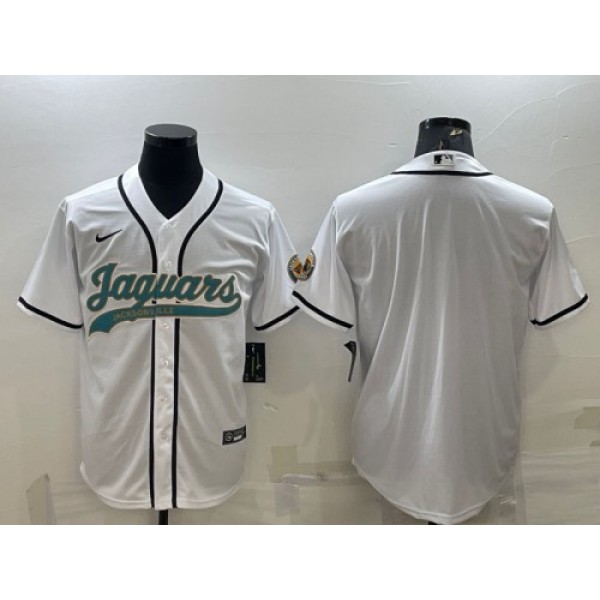 Jacksonville Jaguars Blank White With Patch Cool Base Stitched Baseball Jersey