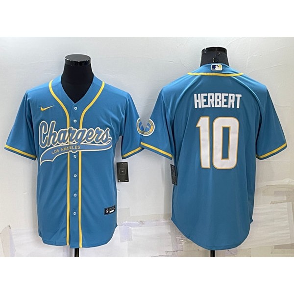 Los Angeles Chargers #10 Justin Herbert Blue Cool Base Stitched Baseball Jersey