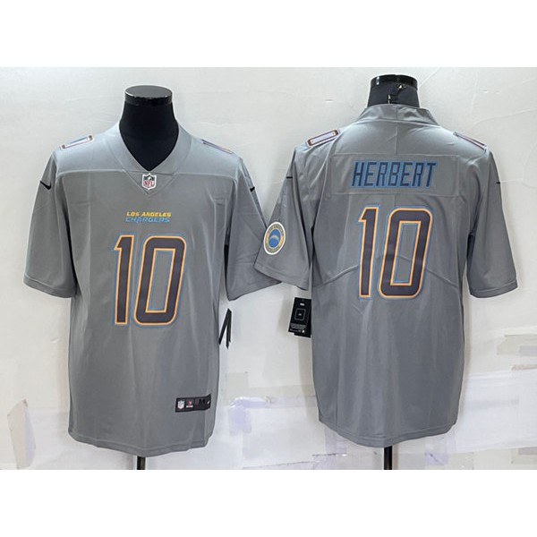 Los Angeles Chargers #10 Justin Herbert Gray With Patch Atmosphere Fashion Stitched Game Jersey
