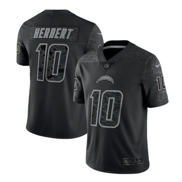Los Angeles Chargers #10 Justin Herbert Black Reflective Limited Stitched Football Jersey