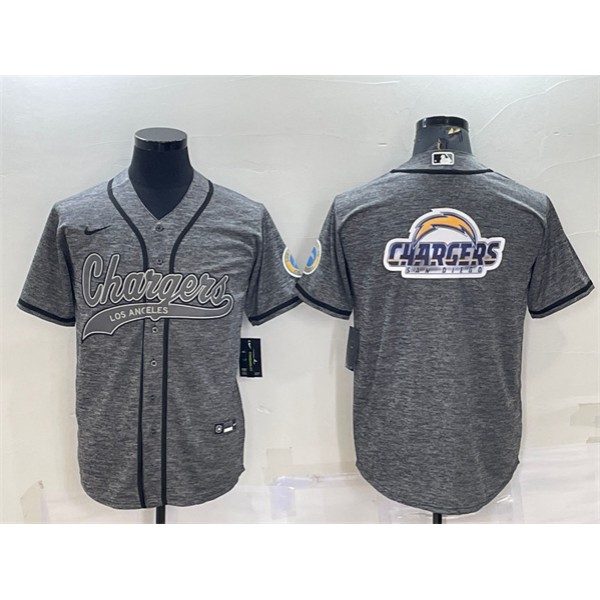 Los Angeles Chargers Gray Team Big Logo With Patch Cool Base Stitched Baseball Jersey