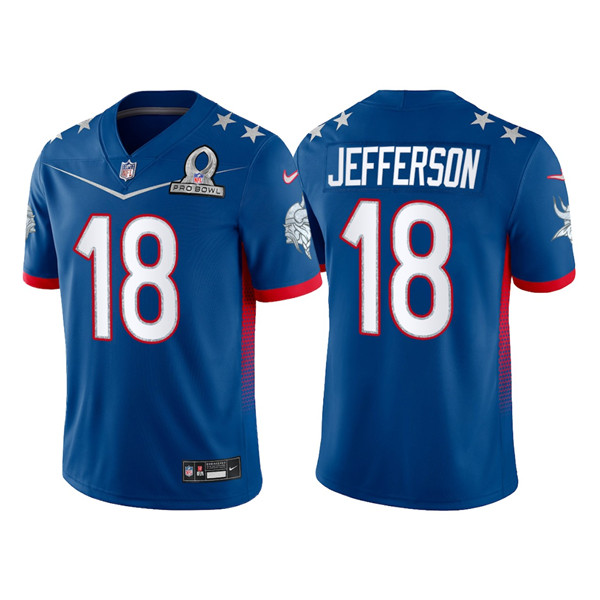 Minnesota Vikings #18 Justin Jefferson 2022 Royal Pro Bowl Stitched Jersey
