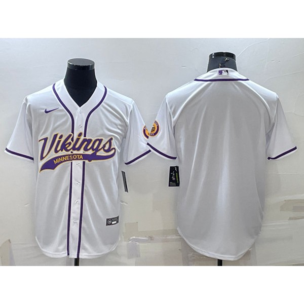 Minnesota Vikings Blank White With Patch Cool Base Stitched Baseball Jersey