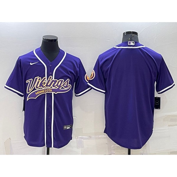 Minnesota Vikings Blank Purple With Patch Cool Base Stitched Baseball Jersey