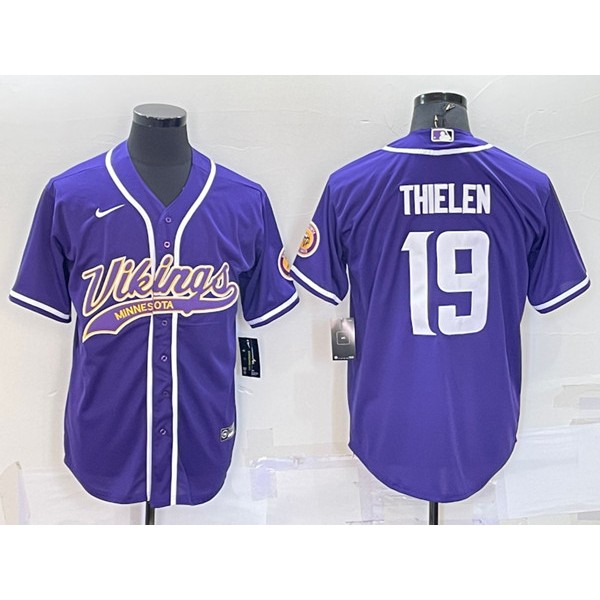 Minnesota Vikings #19 Adam Thielen Purple With Patch Cool Base Stitched Baseball Jersey