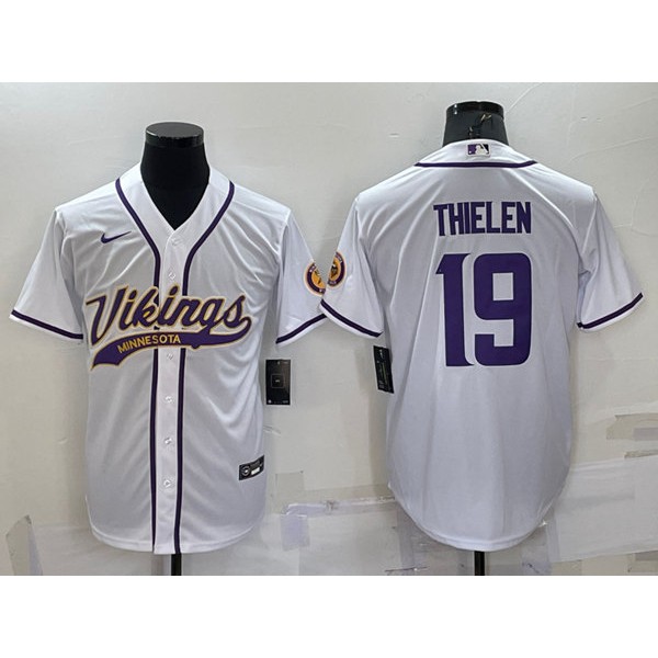 Minnesota Vikings #19 Adam Thielen White With Patch Cool Base Stitched Baseball Jersey