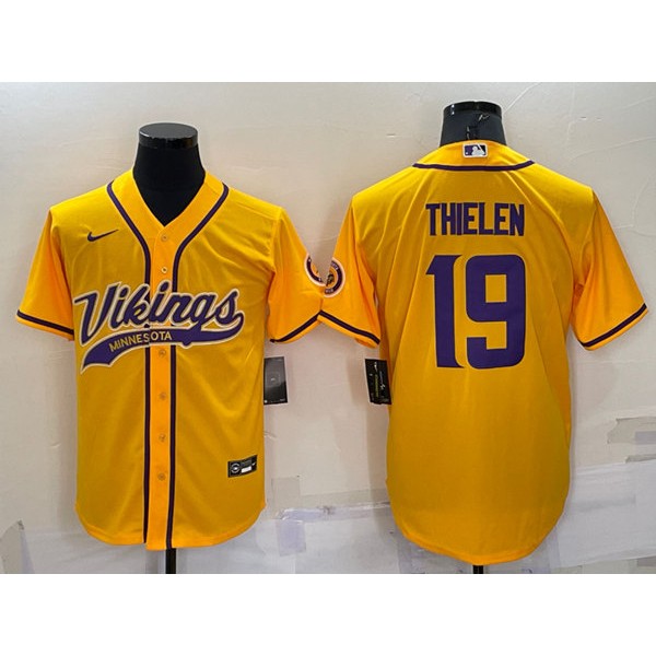 Minnesota Vikings #19 Adam Thielen Yellow With Patch Cool Base Stitched Baseball Jersey