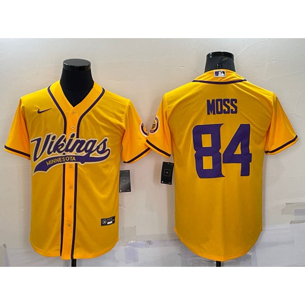 Minnesota Vikings #84 Randy Moss Yellow With Patch Cool Base Stitched Baseball Jersey