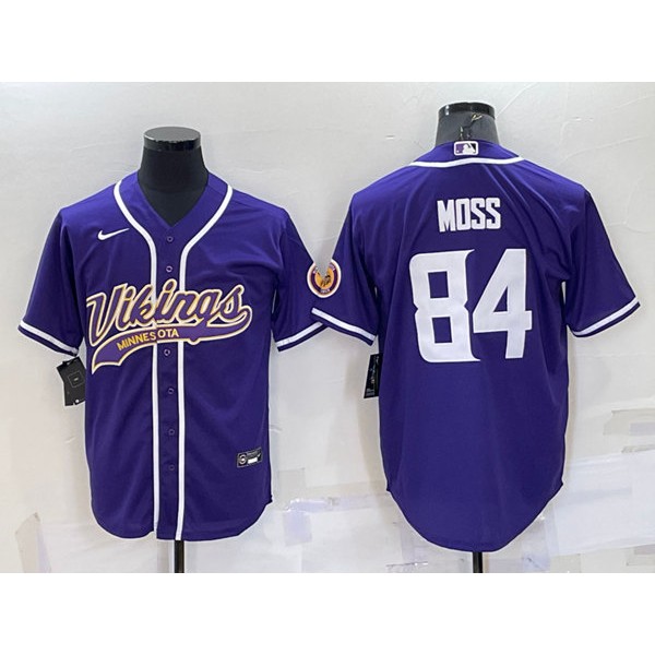 Minnesota Vikings #84 Randy Moss Purple With Patch Cool Base Stitched Baseball Jersey