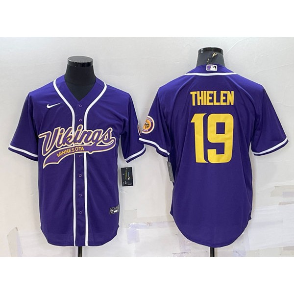 Minnesota Vikings #19 Adam Thielen Purple Gold With Patch Cool Base Stitched Baseball Jersey