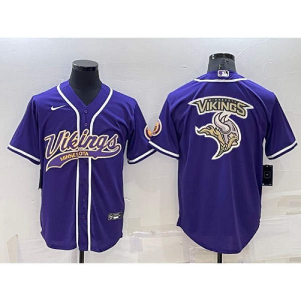 Minnesota Vikings Purple Team Big Logo With Patch Cool Base Stitched Baseball Jersey