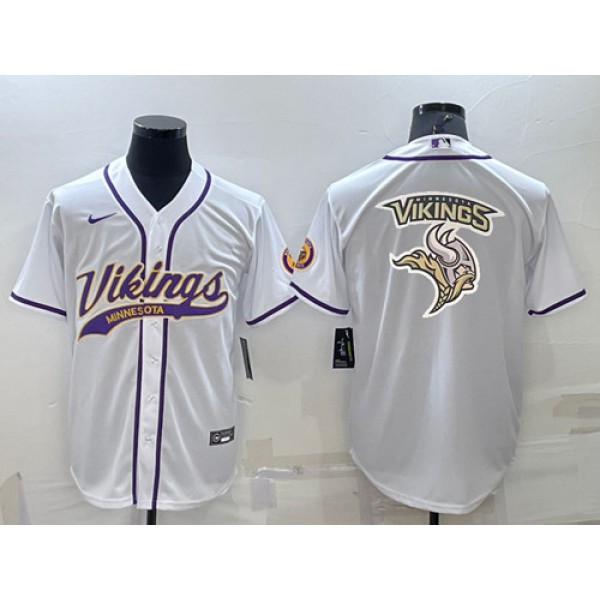 Minnesota Vikings White Team Big Logo With Patch Cool Base Stitched Baseball Jersey