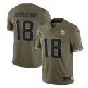 Minnesota Vikings #18 Justin Jefferson 2022 Olive Salute To Service Limited Stitched Jersey