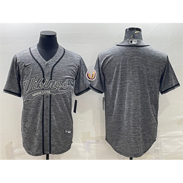Minnesota Vikings Blank Gray With Patch Cool Base Stitched Baseball Jersey