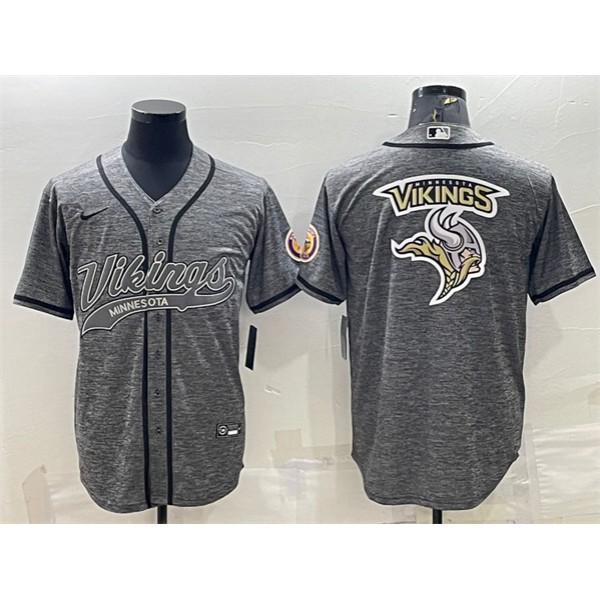 Minnesota Vikings Gray Team Big Logo With Patch Cool Base Stitched Baseball Jersey