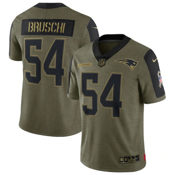 New England Patriots #54 Tedy Bruschi 2021 Olive Salute To Service Limited Stitched Jersey