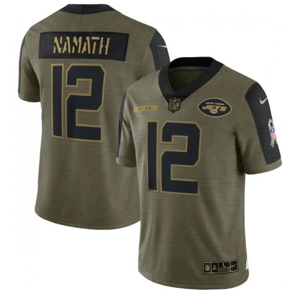 New York Jets #12 Joe Namath 2021 Olive Salute To Service Limited Stitched Jersey