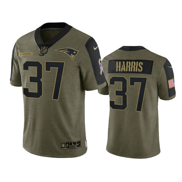 New England Patriots #37 Damien Harris 2021 Salute To Service Olive Untouchable Limited Stitched Jersey