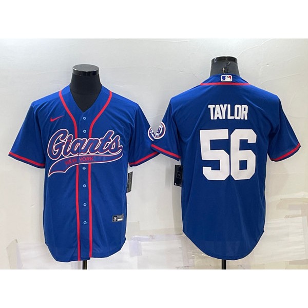 New York Giants #56 Lawrence Taylor Blue Cool Base Stitched Baseball Jersey