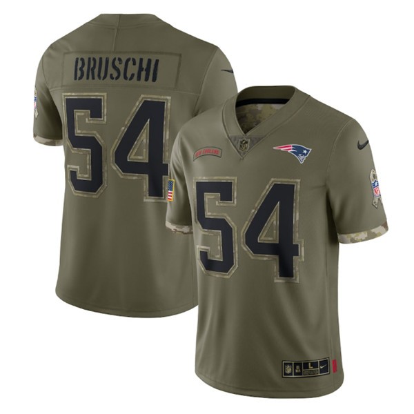 New England Patriots #54 Tedy Bruschi 2022 Olive Salute To Service Limited Stitched Jersey