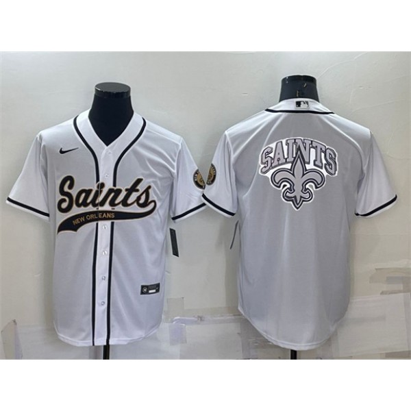 New Orleans Saints White Team Big Logo With Patch Cool Base Stitched Baseball Jersey