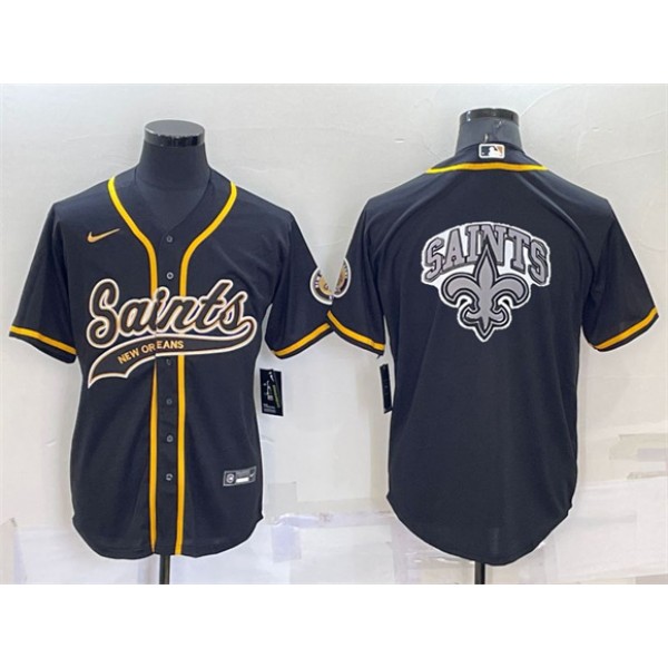 New Orleans Saints Black Team Big Logo With Patch Cool Base Stitched Baseball Jersey