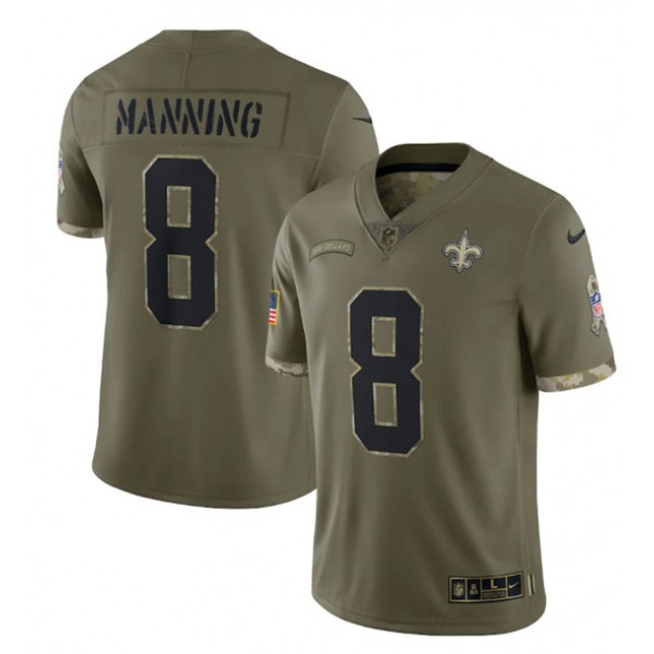 New Orleans Saints #8 Archie Manning 2022 Olive Salute To Service Limited Stitched Jersey