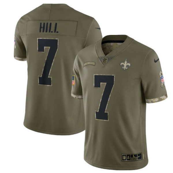New Orleans Saints #7 Taysom Hill 2022 Olive Salute To Service Limited Stitched Jersey