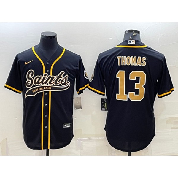 New Orleans Saints #13 Michael Thomas Black With Patch Cool Base Stitched Baseball Jersey