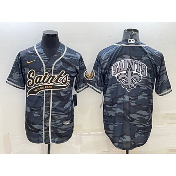 New Orleans Saints Blank Gray Navy Team Big Logo With Patch Cool Base Stitched Baseball Jersey