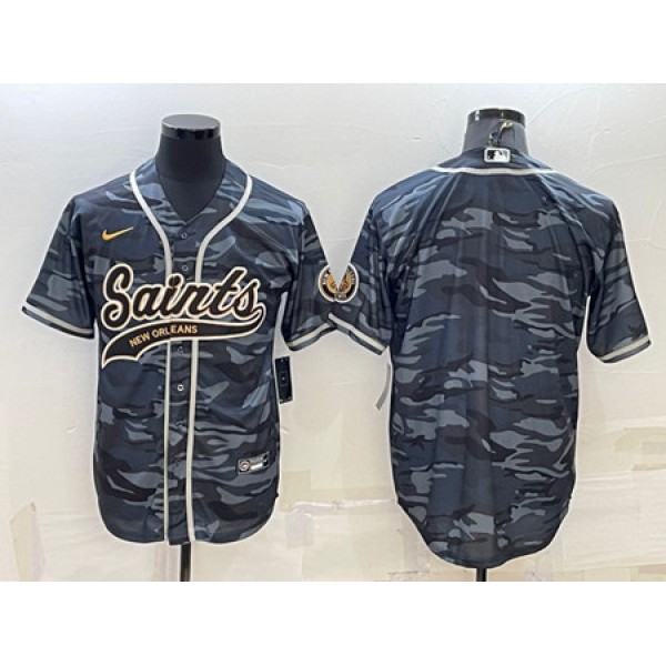 New Orleans Saints Blank Gray Camo With Patch Cool Base Stitched Baseball Jersey