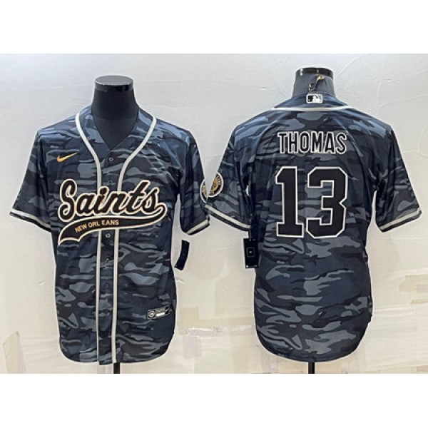 New Orleans Saints #13 Michael Thomas Gray Camo With Patch Cool Base Stitched Baseball Jersey