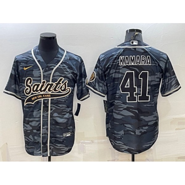 New Orleans Saints #41 Alvin Kamara Gray Camo With Patch Cool Base Stitched Baseball Jersey